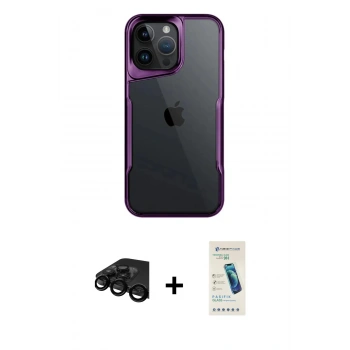 MARSİLYAN™- iPhone 15 Pro Max Kılıf Akış Çizgi Koleksiyonu - Şeffaf Pasifik Cam Ekran Koruyucu + Raze Metal Kamera Lens - SH