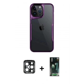 MARSİLYAN™- iPhone 15 Pro Max Kılıf Akış Çizgi Koleksiyonu - Siyah 360 Mat Full Body Arka Koruyucu + PVD Metal Kamera Lens - LT