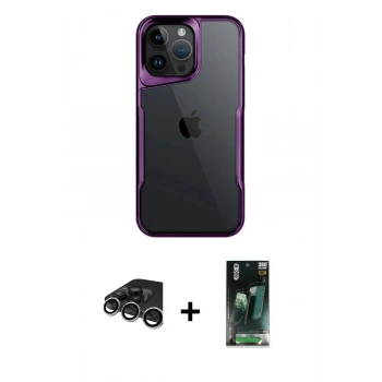 MARSİLYAN™- iPhone 15 Pro Max Kılıf Akış Çizgi Koleksiyonu - Siyah 360 Mat Full Body Arka Koruyucu + Raze Metal Kamera Lens - GS
