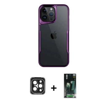 MARSİLYAN™- iPhone 15 Pro Max Kılıf Akış Çizgi Koleksiyonu - Siyah 360 Mat Full Body Arka Koruyucu + PVD Metal Kamera Lens - SH