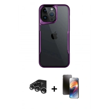 MARSİLYAN™- iPhone 15 Pro Max Kılıf Akış Çizgi Koleksiyonu - Siyah 3D Antistatik Mat Seramik Nano Ekran Koruyucu + Raze Metal Kamera Lens - GS