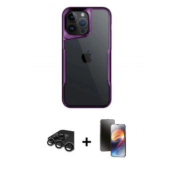 MARSİLYAN™- iPhone 15 Pro Max Kılıf Akış Çizgi Koleksiyonu - Siyah 3D Antistatik Mat Seramik Nano Ekran Koruyucu + Raze Metal Kamera Lens - TMGI
