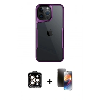 MARSİLYAN™- iPhone 15 Pro Max Kılıf Akış Çizgi Koleksiyonu - Siyah 3D Antistatik Mat Seramik Nano Ekran Koruyucu + PVD Metal Kamera Lens - TU