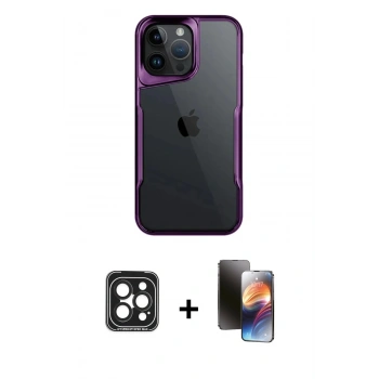 MARSİLYAN™- iPhone 15 Pro Max Kılıf Akış Çizgi Koleksiyonu - Siyah 3D Antistatik Mat Seramik Nano Ekran Koruyucu + PVD Metal Kamera Lens - SH