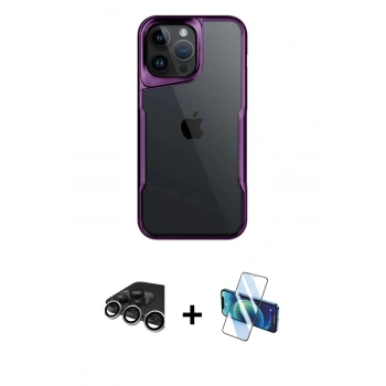 MARSİLYAN™- iPhone 15 Pro Max Kılıf Akış Çizgi Koleksiyonu - Siyah 3D Antistatik Seramik Nano Ekran Koruyucu + Raze Metal Kamera Lens - GS