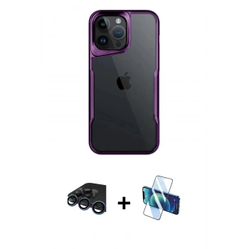 MARSİLYAN™- iPhone 15 Pro Max Kılıf Akış Çizgi Koleksiyonu - Siyah 3D Antistatik Seramik Nano Ekran Koruyucu + Raze Metal Kamera Lens - LT