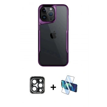 MARSİLYAN™- iPhone 15 Pro Max Kılıf Akış Çizgi Koleksiyonu - Siyah 3D Antistatik Seramik Nano Ekran Koruyucu + PVD Metal Kamera Lens - LT