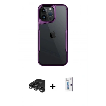 MARSİLYAN™- iPhone 15 Pro Max Kılıf Akış Çizgi Koleksiyonu - Siyah Bilvis 0.18mm Plus Cam Ekran Koruyucu + Raze Metal Kamera Lens - TMGI