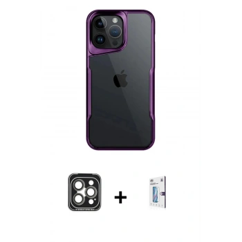 MARSİLYAN™- iPhone 15 Pro Max Kılıf Akış Çizgi Koleksiyonu - Siyah Bilvis 0.18mm Plus Cam Ekran Koruyucu + PVD Metal Kamera Lens - GI