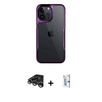 MARSİLYAN™- iPhone 15 Pro Max Kılıf Akış Çizgi Koleksiyonu - Siyah Bilvis 0.18mm Plus Cam Ekran Koruyucu + Raze Metal Kamera Lens - GS