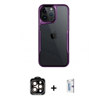 MARSİLYAN™- iPhone 15 Pro Max Kılıf Akış Çizgi Koleksiyonu - Siyah Bilvis 0.18mm Plus Cam Ekran Koruyucu + PVD Metal Kamera Lens - TU