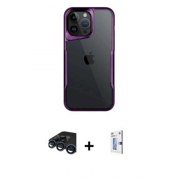 MARSİLYAN™- iPhone 15 Pro Max Kılıf Akış Çizgi Koleksiyonu - Siyah Bilvis 0.18mm Plus Cam Ekran Koruyucu + Raze Metal Kamera Lens - LT