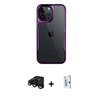 MARSİLYAN™- iPhone 15 Pro Max Kılıf Akış Çizgi Koleksiyonu - Siyah Bilvis 0.18mm Plus Cam Ekran Koruyucu + Raze Metal Kamera Lens - SH