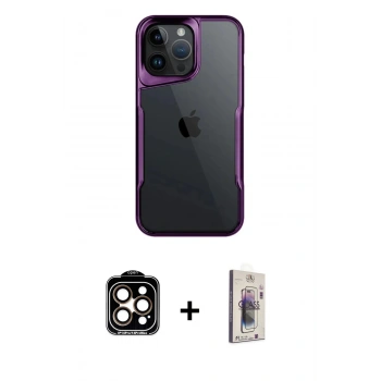 MARSİLYAN™- iPhone 15 Pro Max Kılıf Akış Çizgi Koleksiyonu - Siyah Bilvis 3D Cam Ekran Koruyucu + PVD Metal Kamera Lens - TU