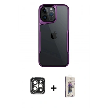 MARSİLYAN™- iPhone 15 Pro Max Kılıf Akış Çizgi Koleksiyonu - Siyah Bilvis 3D Cam Ekran Koruyucu + PVD Metal Kamera Lens - GI