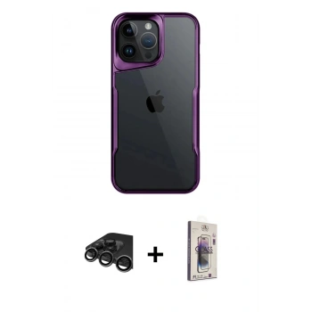 MARSİLYAN™- iPhone 15 Pro Max Kılıf Akış Çizgi Koleksiyonu - Siyah Bilvis 3D Cam Ekran Koruyucu + Raze Metal Kamera Lens - TMGI