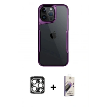 MARSİLYAN™- iPhone 15 Pro Max Kılıf Akış Çizgi Koleksiyonu - Siyah Bilvis 3D Mat Cam Ekran Koruyucu + PVD Metal Kamera Lens - GS