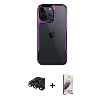 MARSİLYAN™- iPhone 15 Pro Max Kılıf Akış Çizgi Koleksiyonu - Siyah Bilvis 3D Mat Cam Ekran Koruyucu + Raze Metal Kamera Lens - LT