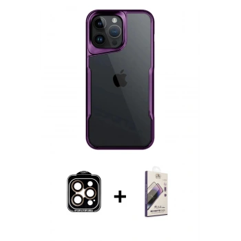 MARSİLYAN™- iPhone 15 Pro Max Kılıf Akış Çizgi Koleksiyonu - Siyah Bilvis 3D Mat Cam Ekran Koruyucu + PVD Metal Kamera Lens - TU