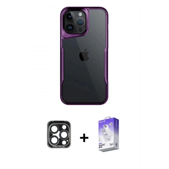 MARSİLYAN™- iPhone 15 Pro Max Kılıf Akış Çizgi Koleksiyonu - Siyah Bilvis 5in1 3D Magic Cam Ekran Koruyucu + PVD Metal Kamera Lens - LT