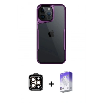 MARSİLYAN™- iPhone 15 Pro Max Kılıf Akış Çizgi Koleksiyonu - Siyah Bilvis 5in1 3D Magic Cam Ekran Koruyucu + PVD Metal Kamera Lens - TU