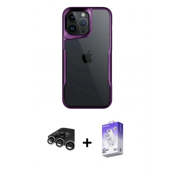 MARSİLYAN™- iPhone 15 Pro Max Kılıf Akış Çizgi Koleksiyonu - Siyah Bilvis 5in1 3D Magic Cam Ekran Koruyucu + Raze Metal Kamera Lens - GS