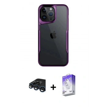 MARSİLYAN™- iPhone 15 Pro Max Kılıf Akış Çizgi Koleksiyonu - Siyah Bilvis 5in1 3D Magic Cam Ekran Koruyucu + Raze Metal Kamera Lens - LT
