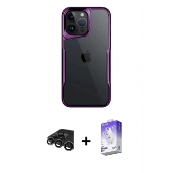 MARSİLYAN™- iPhone 15 Pro Max Kılıf Akış Çizgi Koleksiyonu - Siyah Bilvis 5in1 3D Magic Cam Ekran Koruyucu + Raze Metal Kamera Lens - TMGI