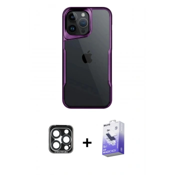 MARSİLYAN™- iPhone 15 Pro Max Kılıf Akış Çizgi Koleksiyonu - Siyah Bilvis 5in1 5D Magic Hayalet Cam Ekran Koruyucu + PVD Metal Kamera Lens - LT