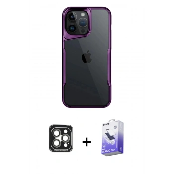 MARSİLYAN™- iPhone 15 Pro Max Kılıf Akış Çizgi Koleksiyonu - Siyah Bilvis 5in1 5D Magic Hayalet Cam Ekran Koruyucu + PVD Metal Kamera Lens - GI