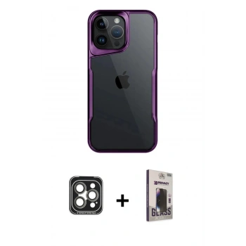 MARSİLYAN™- iPhone 15 Pro Max Kılıf Akış Çizgi Koleksiyonu - Siyah Bilvis Hayalet Cam Ekran Koruyucu + PVD Metal Kamera Lens - GI