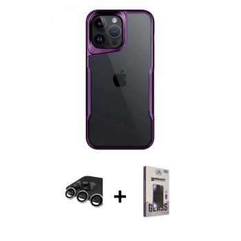 MARSİLYAN™- iPhone 15 Pro Max Kılıf Akış Çizgi Koleksiyonu - Siyah Bilvis Hayalet Cam Ekran Koruyucu + Raze Metal Kamera Lens - GS