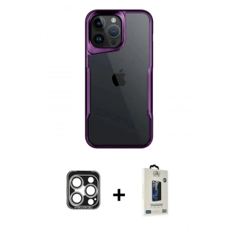 MARSİLYAN™- iPhone 15 Pro Max Kılıf Akış Çizgi Koleksiyonu - Siyah Bilvis Hayalet Cam Ekran Koruyucu + PVD Metal Kamera Lens - GS