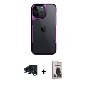 MARSİLYAN™- iPhone 15 Pro Max Kılıf Akış Çizgi Koleksiyonu - Siyah Bilvis Hayalet Cam Ekran Koruyucu + Raze Metal Kamera Lens - LT