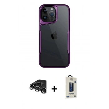 MARSİLYAN™- iPhone 15 Pro Max Kılıf Akış Çizgi Koleksiyonu - Siyah Bilvis Hayalet Cam Ekran Koruyucu + Raze Metal Kamera Lens - GS
