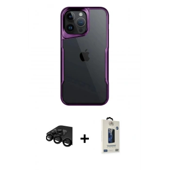MARSİLYAN™- iPhone 15 Pro Max Kılıf Akış Çizgi Koleksiyonu - Siyah Bilvis Hayalet Cam Ekran Koruyucu + Raze Metal Kamera Lens - SH