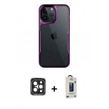 MARSİLYAN™- iPhone 15 Pro Max Kılıf Akış Çizgi Koleksiyonu - Siyah Bilvis Hayalet Cam Ekran Koruyucu + PVD Metal Kamera Lens - SH