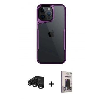 MARSİLYAN™- iPhone 15 Pro Max Kılıf Akış Çizgi Koleksiyonu - Siyah Bilvis Hayalet Cam Ekran Koruyucu + Raze Metal Kamera Lens - SH