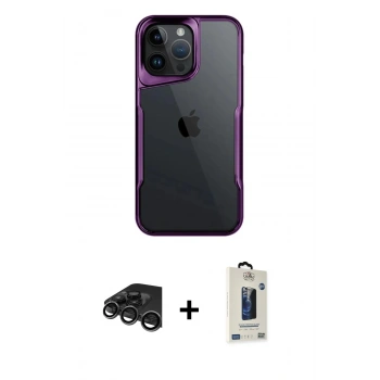 MARSİLYAN™- iPhone 15 Pro Max Kılıf Akış Çizgi Koleksiyonu - Siyah Bilvis Hayalet Cam Ekran Koruyucu + Raze Metal Kamera Lens - TMGI