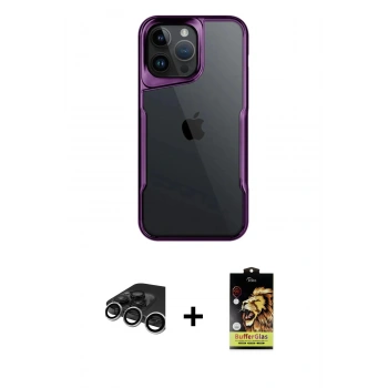 MARSİLYAN™- iPhone 15 Pro Max Kılıf Akış Çizgi Koleksiyonu - Siyah Buffer Cam Ekran Koruyucu + Raze Metal Kamera Lens - GS