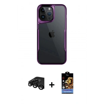 MARSİLYAN™- iPhone 15 Pro Max Kılıf Akış Çizgi Koleksiyonu - Siyah Buffer Hayalet Cam Ekran Koruyucu + Raze Metal Kamera Lens - SH