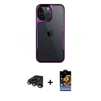 MARSİLYAN™- iPhone 15 Pro Max Kılıf Akış Çizgi Koleksiyonu - Siyah Buffer Hayalet Cam Ekran Koruyucu + Raze Metal Kamera Lens - TMGI