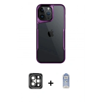 MARSİLYAN™- iPhone 15 Pro Max Kılıf Akış Çizgi Koleksiyonu - Siyah Joko Magic 5D Cam + PVD Metal Kamera Lens - GI