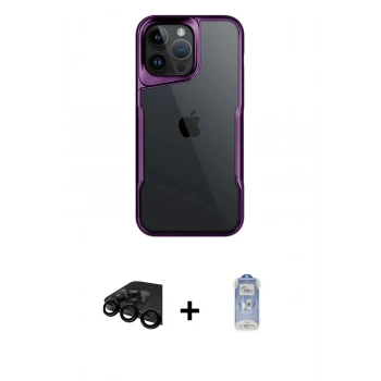 MARSİLYAN™- iPhone 15 Pro Max Kılıf Akış Çizgi Koleksiyonu - Siyah Joko Magic 5D Cam + Raze Metal Kamera Lens - SH