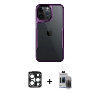MARSİLYAN™- iPhone 15 Pro Max Kılıf Akış Çizgi Koleksiyonu - Siyah Vanessa Magic Hayalet Cam + PVD Metal Kamera Lens - LT
