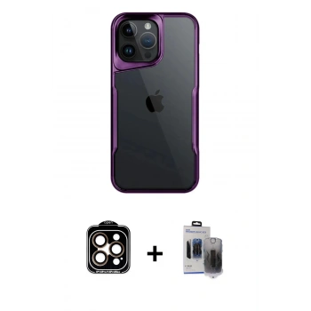 MARSİLYAN™- iPhone 15 Pro Max Kılıf Akış Çizgi Koleksiyonu - Siyah Vanessa Magic Hayalet Cam + PVD Metal Kamera Lens - TU