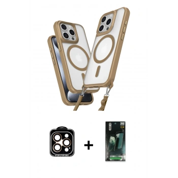 MARSİLYAN™- iPhone 15 Pro Max Kılıf Atlas Doku Koleksiyonu - Şeffaf 360 Full Body Arka Koruyucu + PVD Metal Kamera Lens - TU