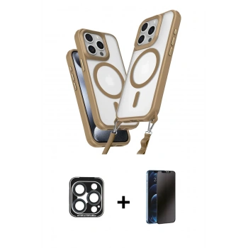 MARSİLYAN™- iPhone 15 Pro Max Kılıf Atlas Doku Koleksiyonu - Siyah 3D Antistatik Hayalet Cam Ekran Koruyucu + PVD Metal Kamera Lens - LT