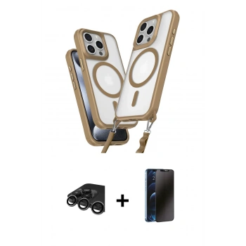 MARSİLYAN™- iPhone 15 Pro Max Kılıf Atlas Doku Koleksiyonu - Siyah 3D Antistatik Hayalet Cam Ekran Koruyucu + Raze Metal Kamera Lens - TMGI