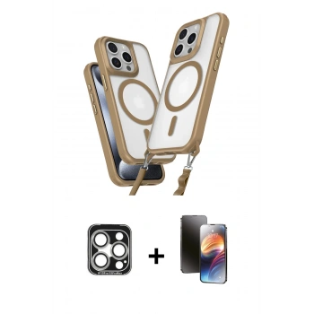 MARSİLYAN™- iPhone 15 Pro Max Kılıf Atlas Doku Koleksiyonu - Siyah 3D Antistatik Mat Seramik Nano Ekran Koruyucu + PVD Metal Kamera Lens - GS